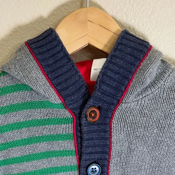 Hanna Andersson Striped Multicolor Knit Button Hoodie Sweater - Picture 2 of 9
